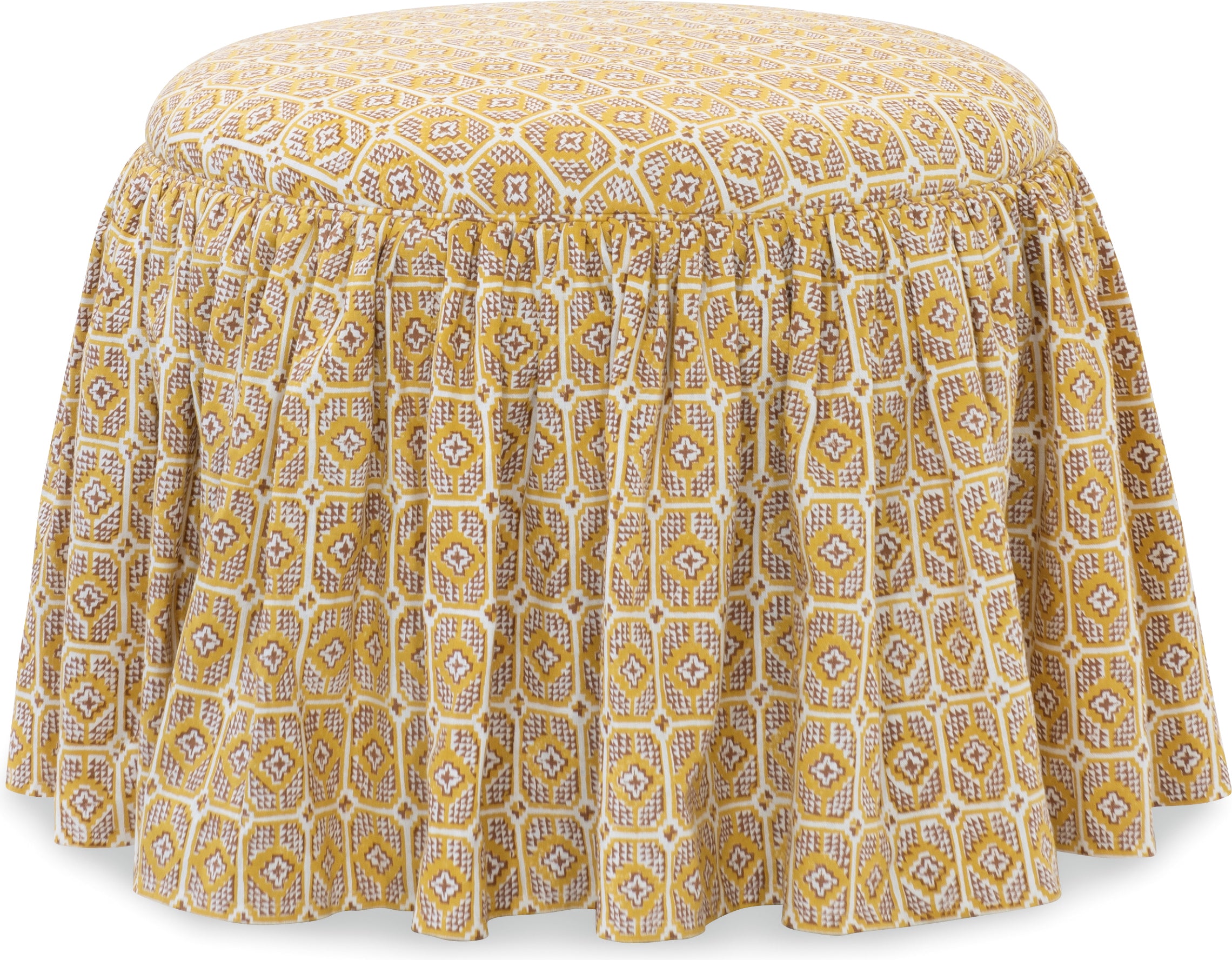 Lee Skirted Ottoman in Ochre Print