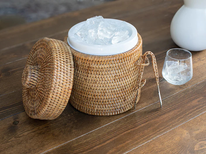 Rattan Ice Bucket with Tongs