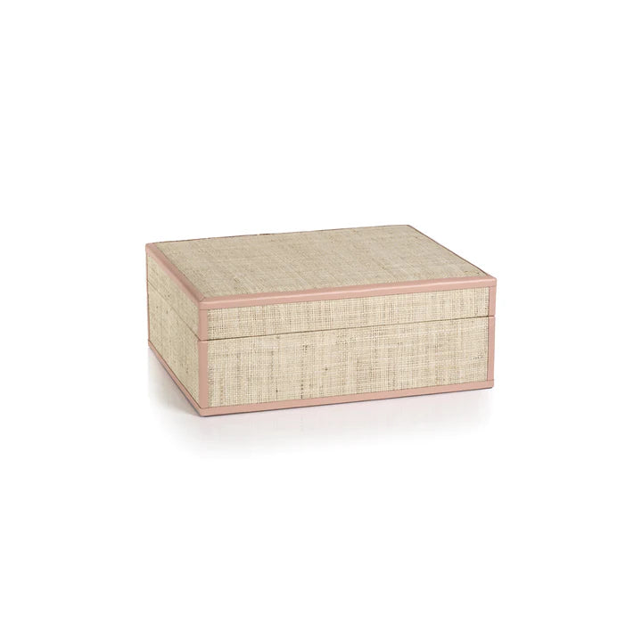 Lulu Raffia Boxes with Pink Leather Trim