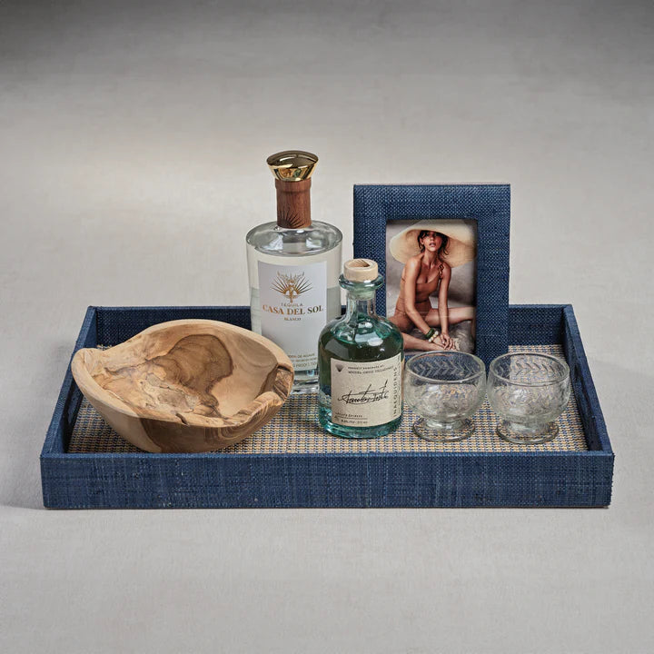 Navy Houndstooth Raffia Tray