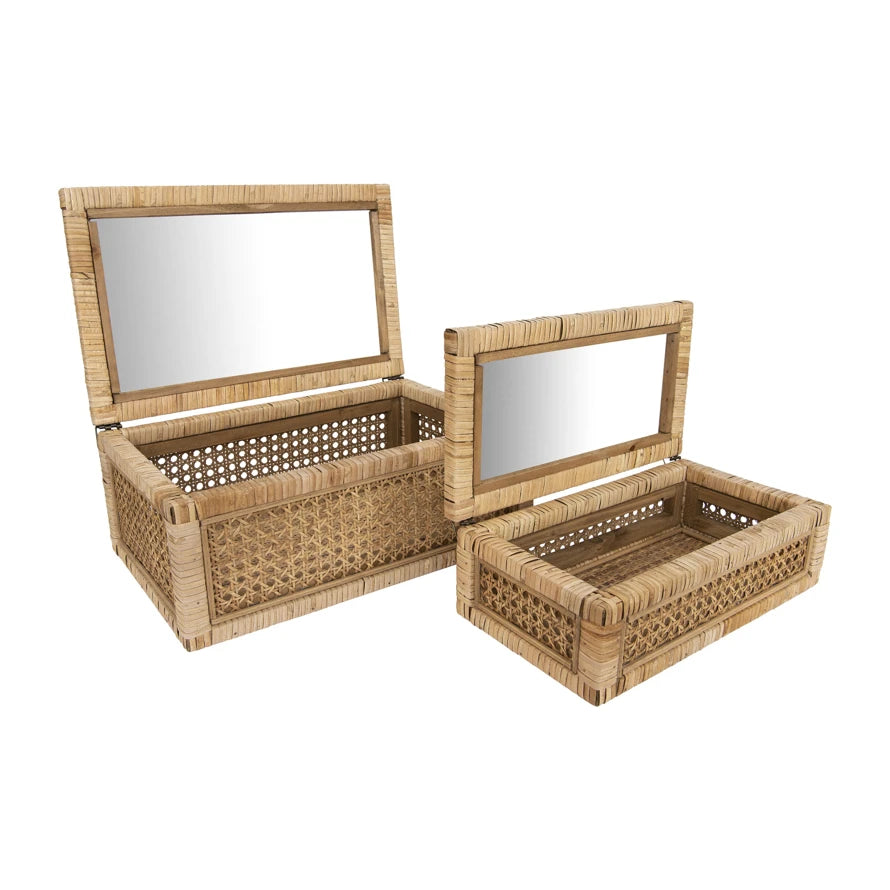 Cane Rattan Boxes with Glass