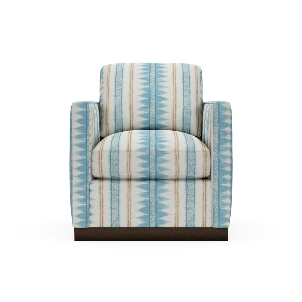 Allie Swivel Chair in Blue and White Tribal