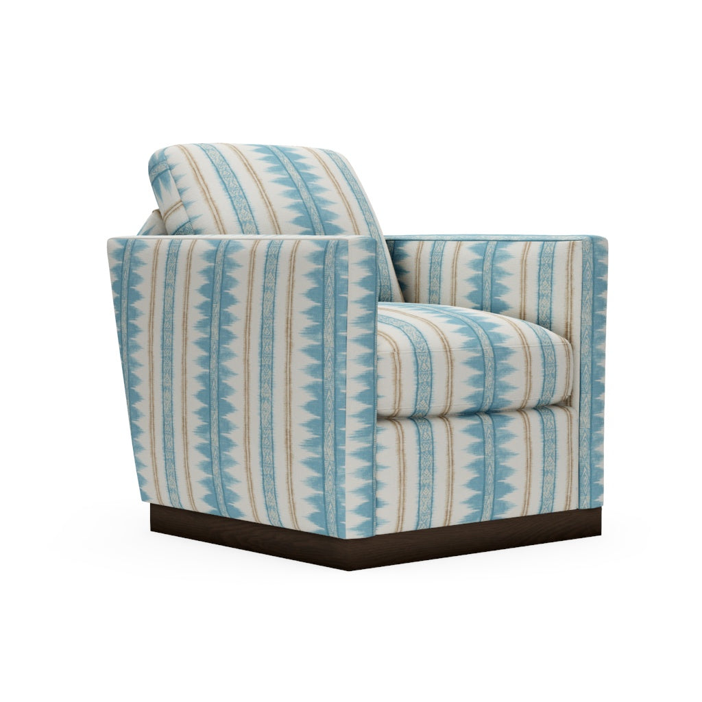 Allie Swivel Chair in Blue and White Tribal