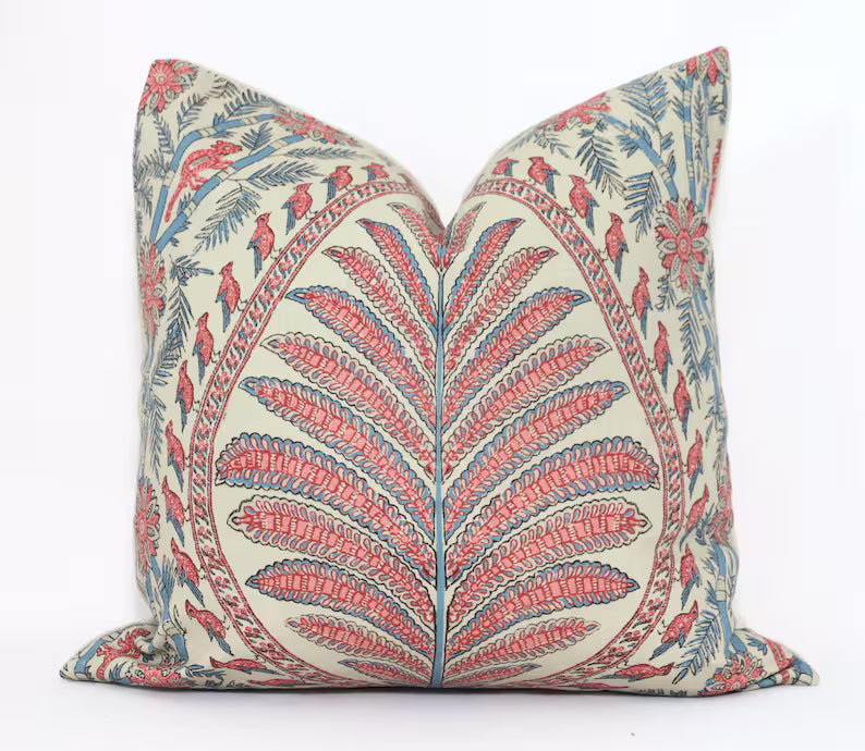 Palampore in Blue/Red Pillow 22x22