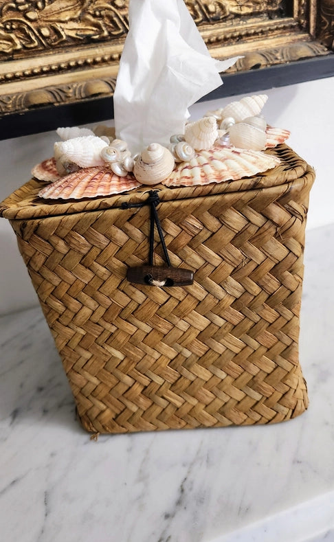 Shell and Rattan Tissue Box Cover
