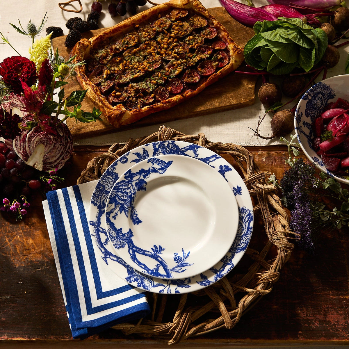 Triple Blue Stripe Dinner Napkins, S/4