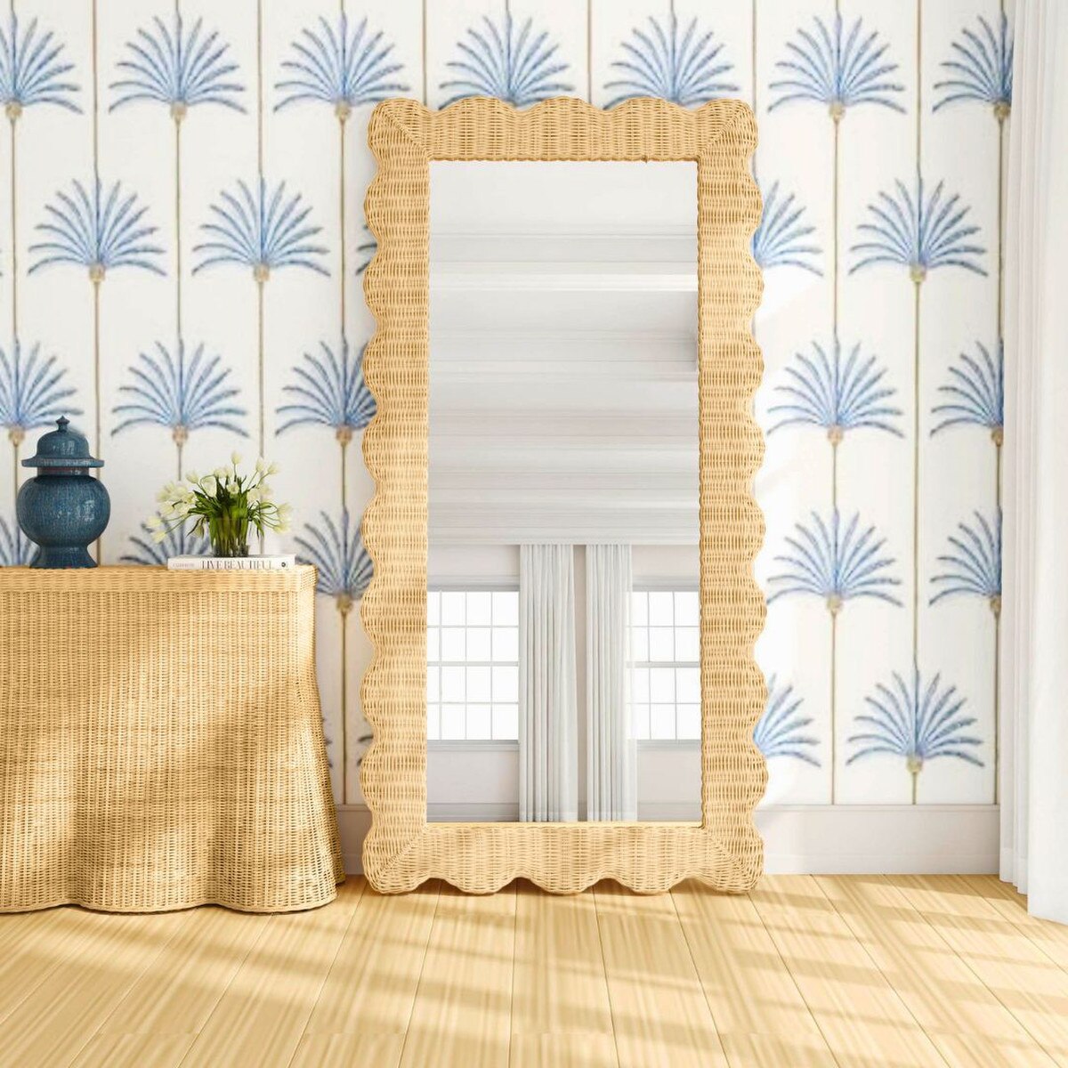 Bonnie Rattan Scallop Floor Mirror