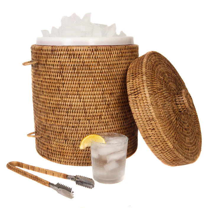 Rattan Ice Bucket with Tongs