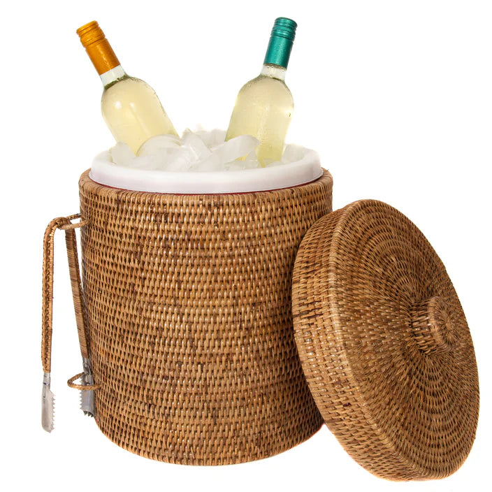 Rattan Ice Bucket with Tongs