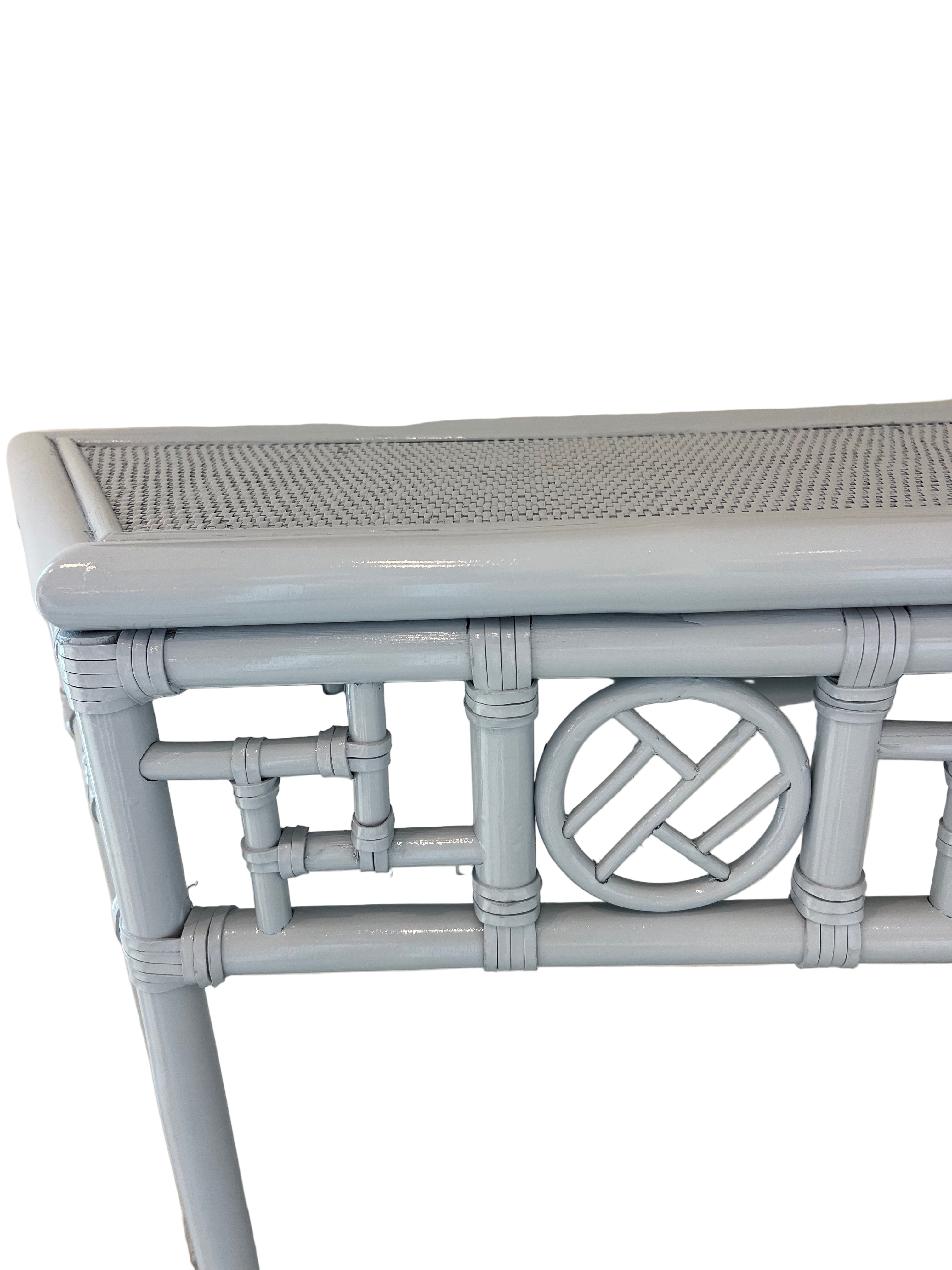 Custom Painted Rattan Demilune Table