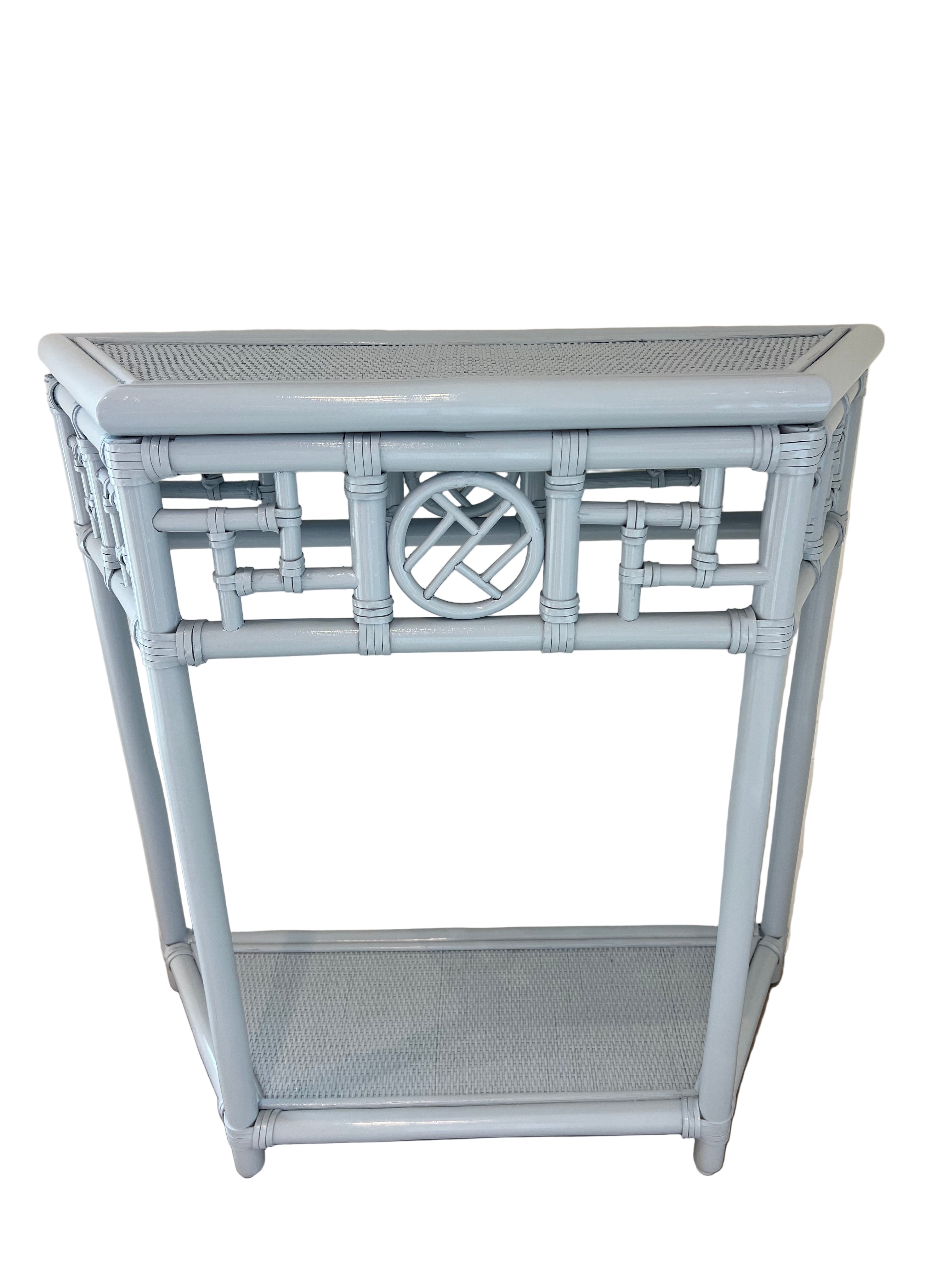 Custom Painted Rattan Demilune Table