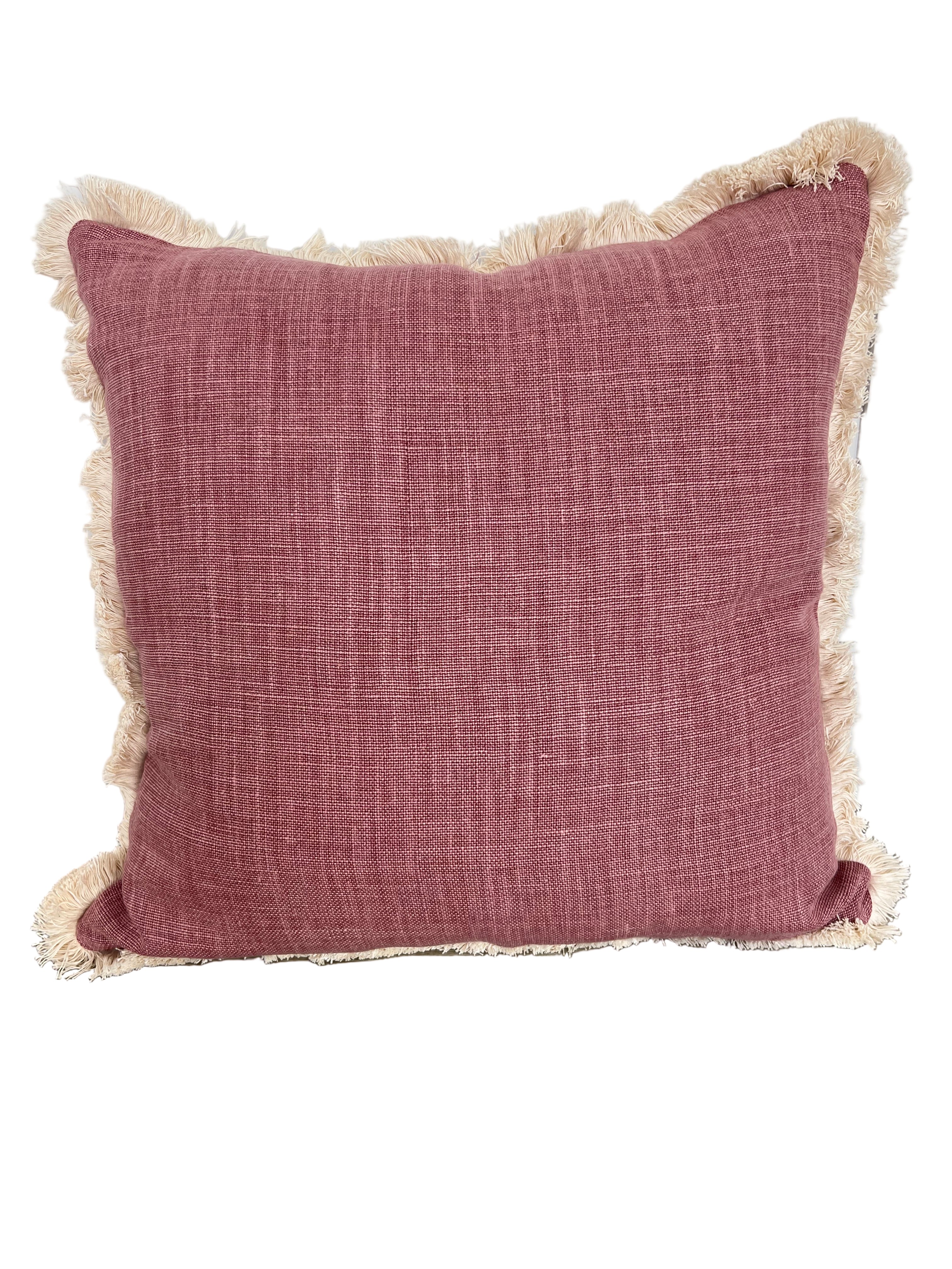 Pink Linen pillow with Fringe