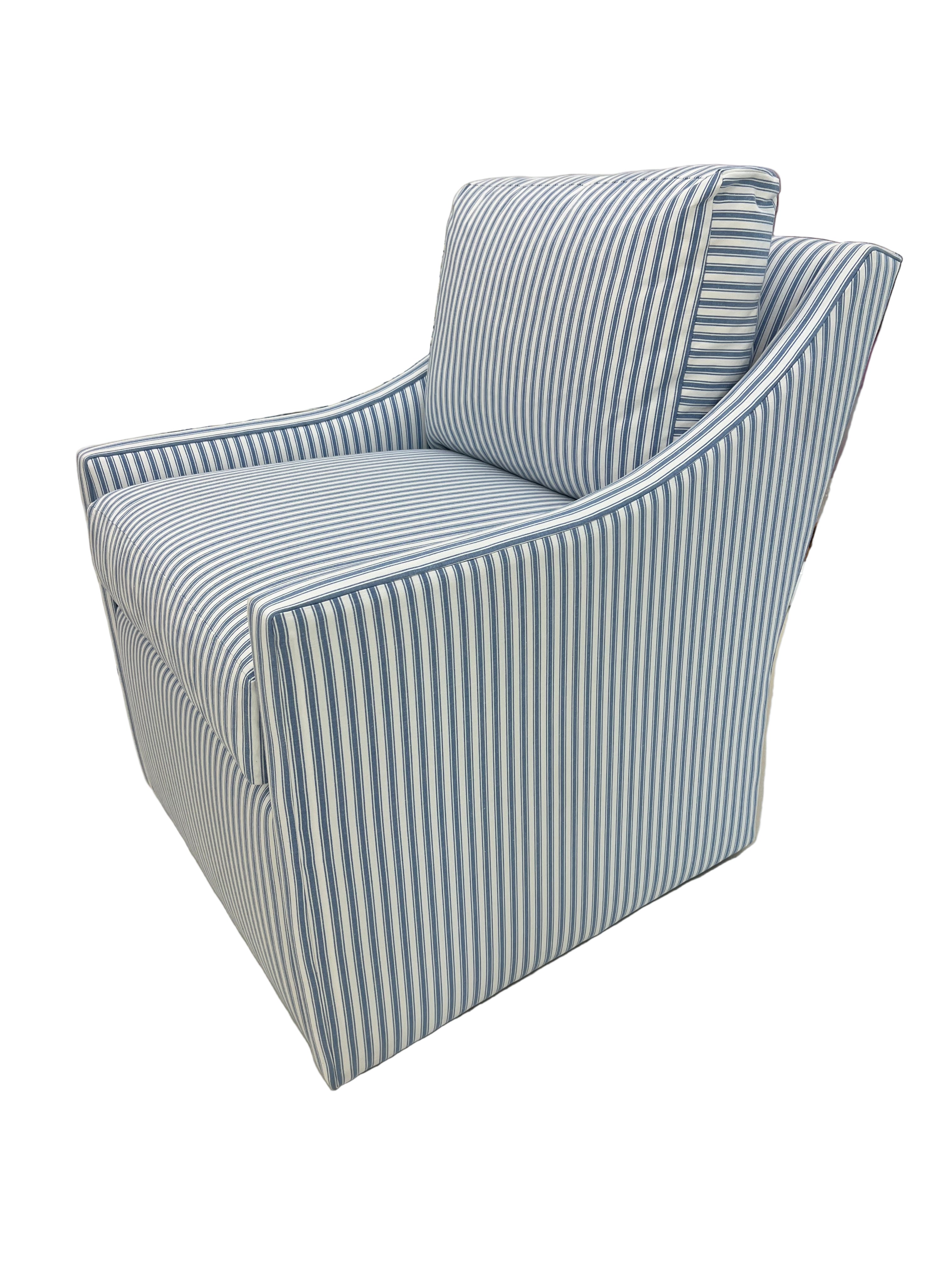 Truman Swivel Chair in Blue and White Ticking Stripe