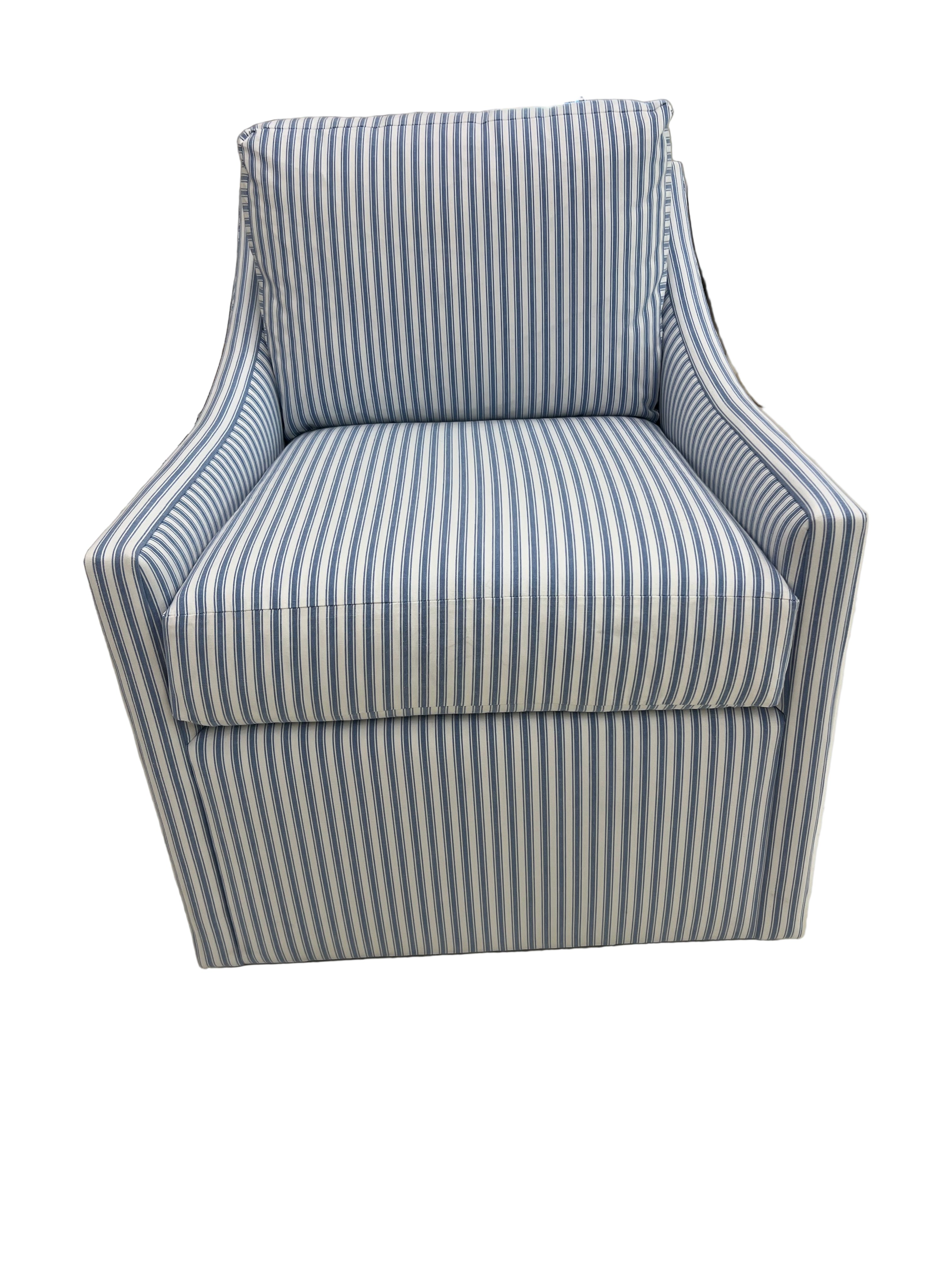 Truman Swivel Chair in Blue and White Ticking Stripe