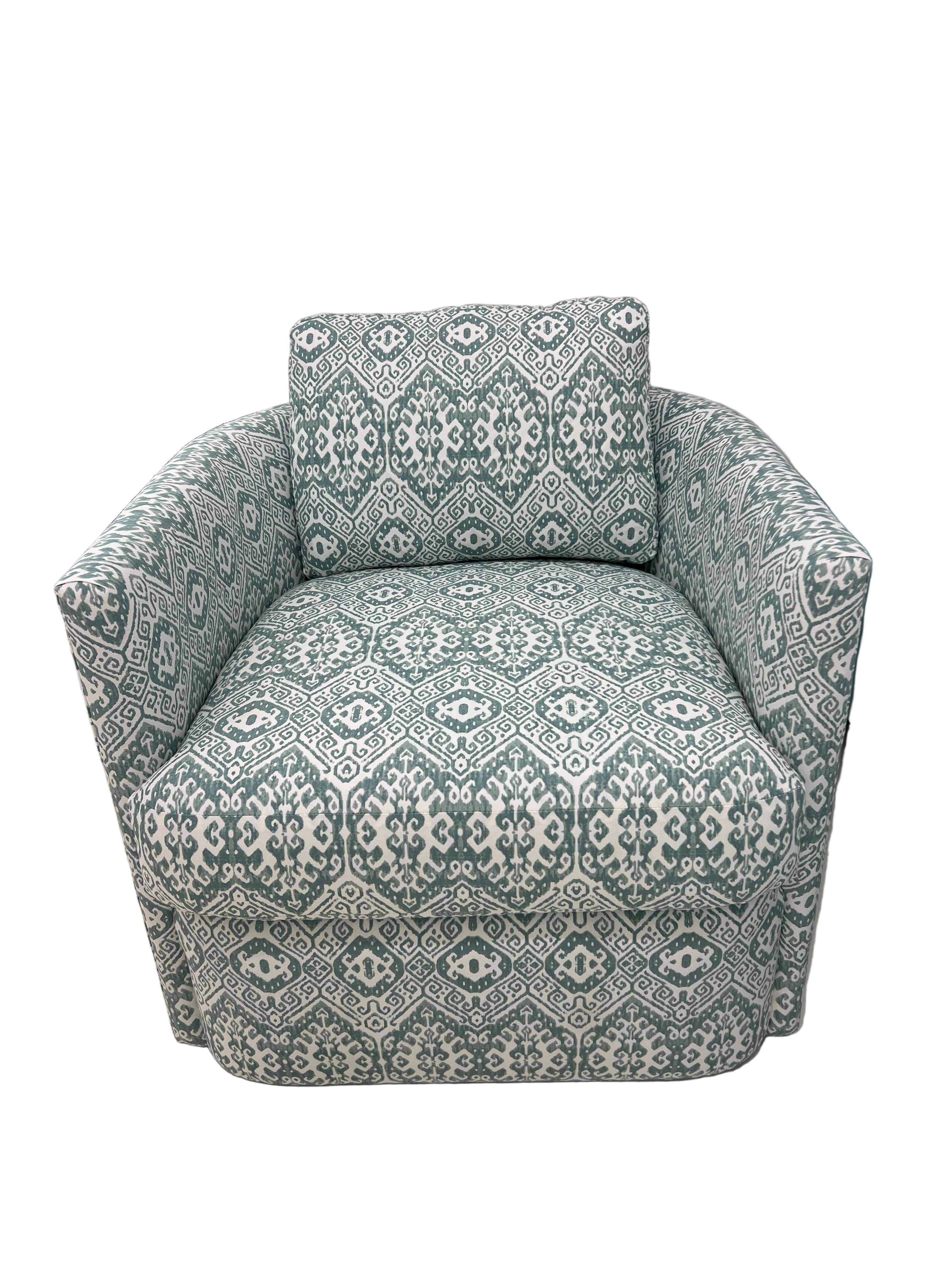 Ford Swivel Chair in Teal Ikat