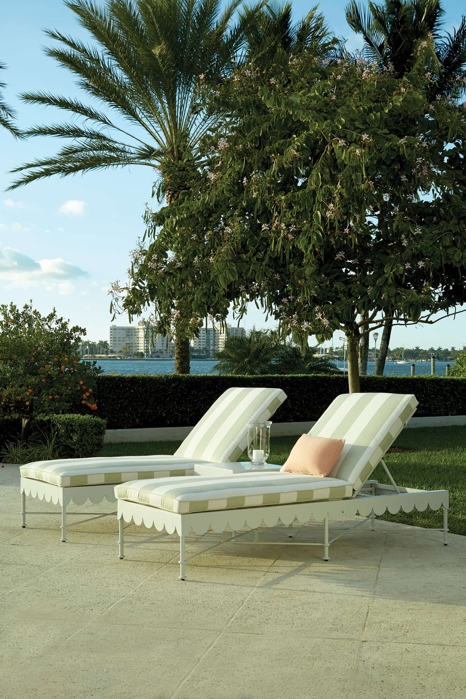 Awning Adjustable Outdoor Chaise in Ripple Stripe