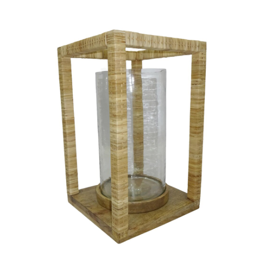 Rattan Wrapped Lantern, 18"H