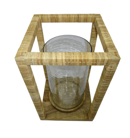 Rattan Wrapped Lantern, 18"H