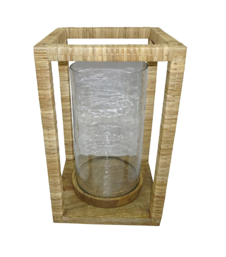 Rattan Wrapped Lantern, 18"H