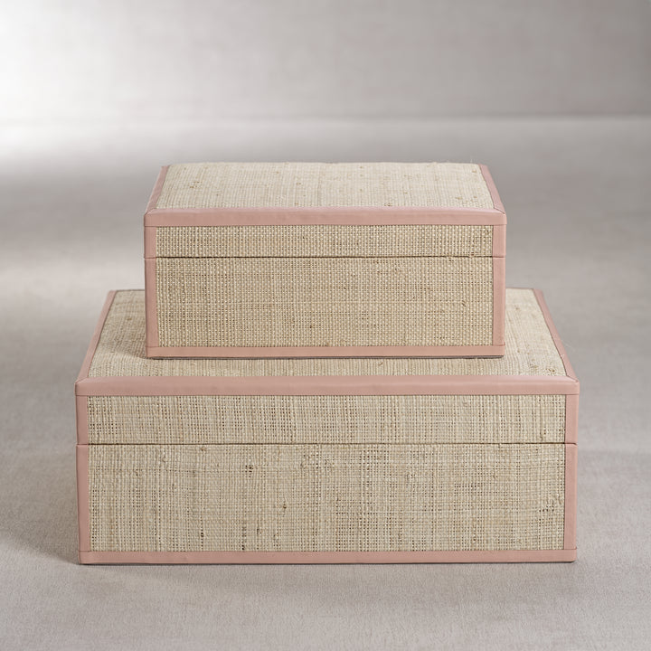 Lulu Raffia Boxes with Pink Leather Trim