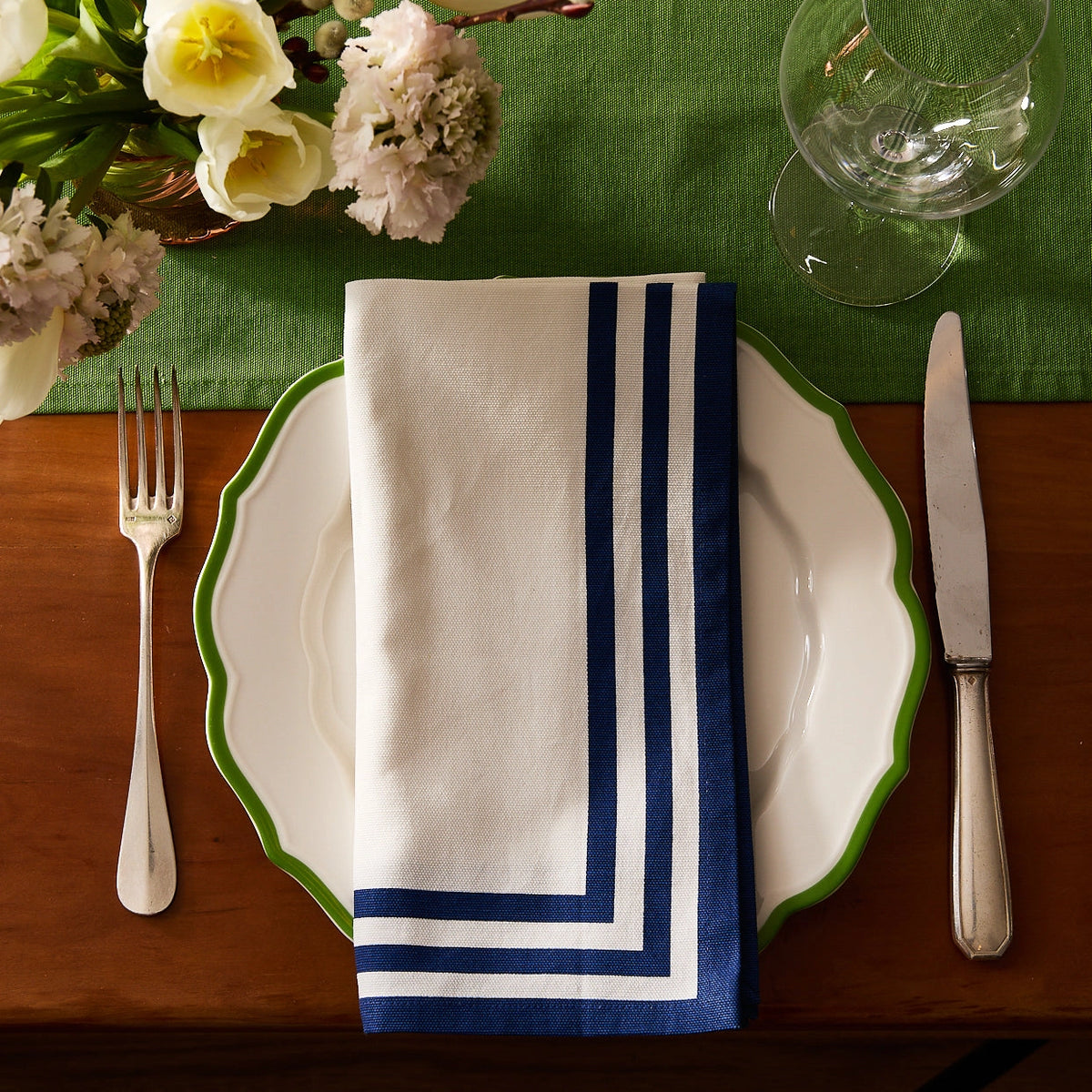 Triple Blue Stripe Dinner Napkins, S/4