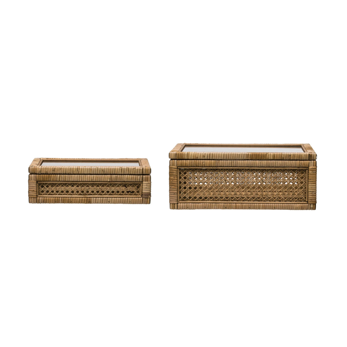 Cane Rattan Boxes with Glass