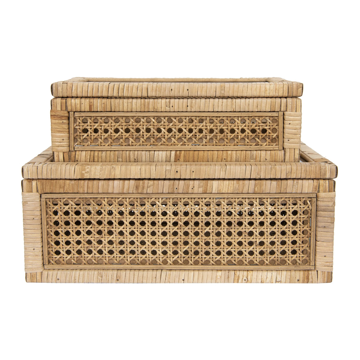 Cane Rattan Boxes with Glass