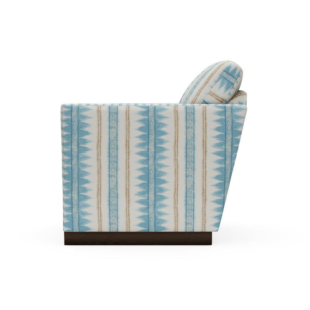 Allie Swivel Chair in Blue and White Tribal